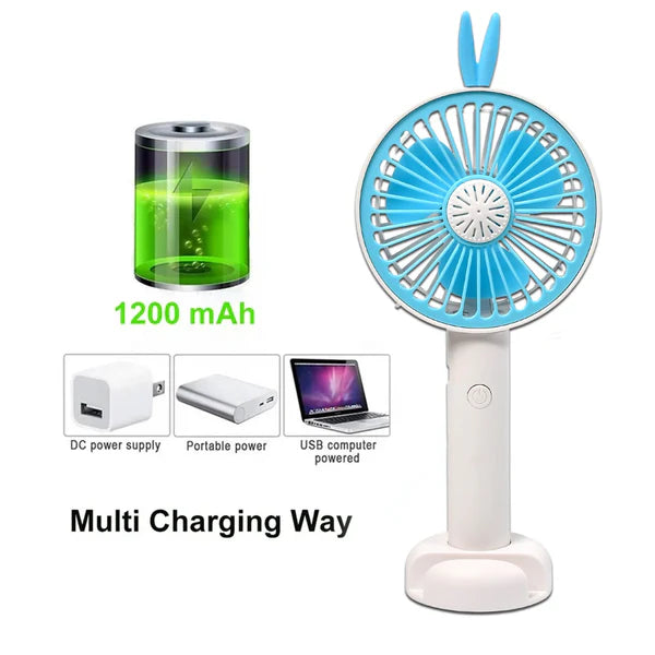 Mini Portable USB Hand Fan, Usb Fan Portable High Speed Built-in Rechargeable Battery Operated Summer Cooling Table Fan with Stand For Home Office Indoor Outdoor Travel