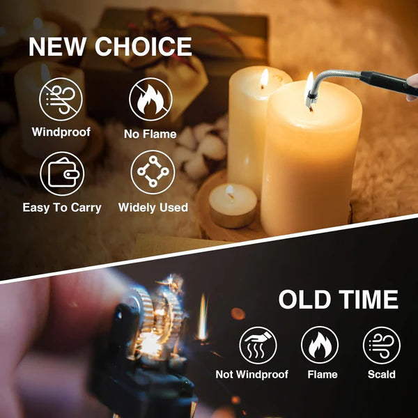 Rechargeable Electric Gas Lighter for Kitchen, Pooja Room, Candles, BBQ, Multi Purpose - 360 Degree Flexible & Windproof