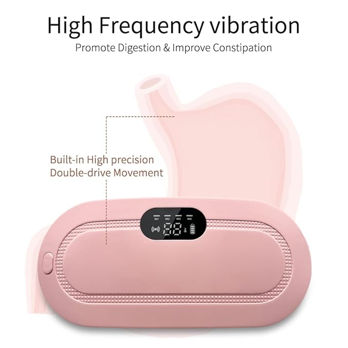 Portable Cordless Heating Pad for Menstrual Cramps Relief, for Stomach, 3-Speed Temperature Adjustment and 4-Speed Massage Modes, Back and Belly Heating Pad for Women Pink Color