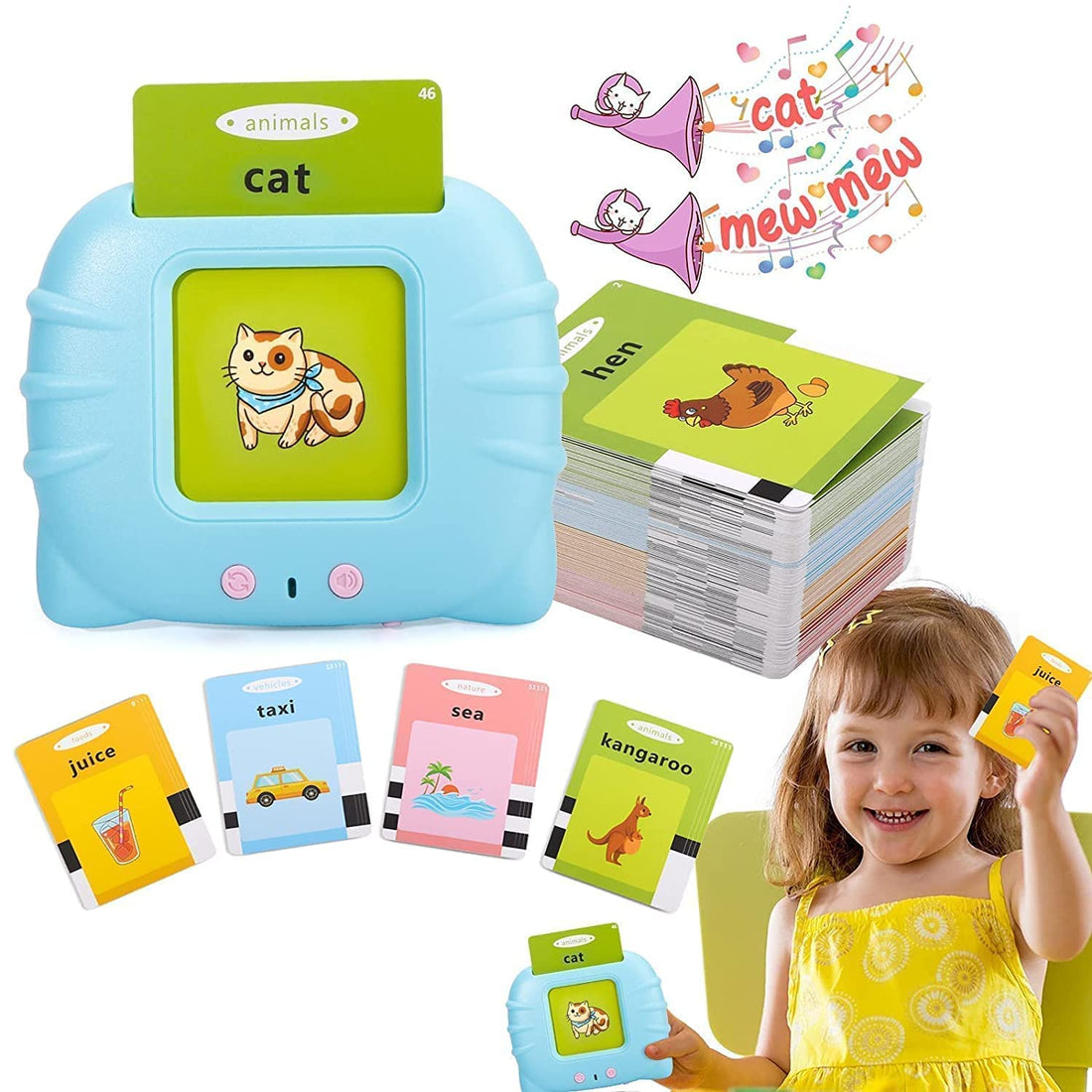 Rechargeable Educational Learning Talking Flash Cards for 2 Year Old Kids Boys Girls Baby Montessori Toys