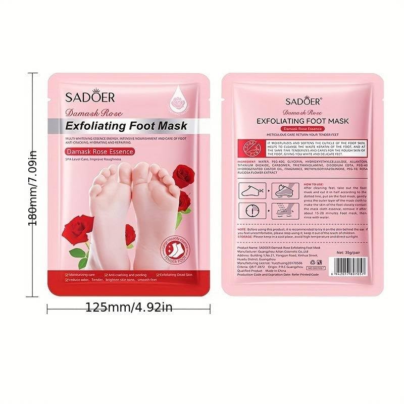 Exfoliating Foot Peel Mask – Cracked Heel & Dead Skin Remover, Pedicure Peeling Mask for Dry Feet, Hard Calluses & Foot Cracks, Hydrating Foot Mask (Damask Rose)