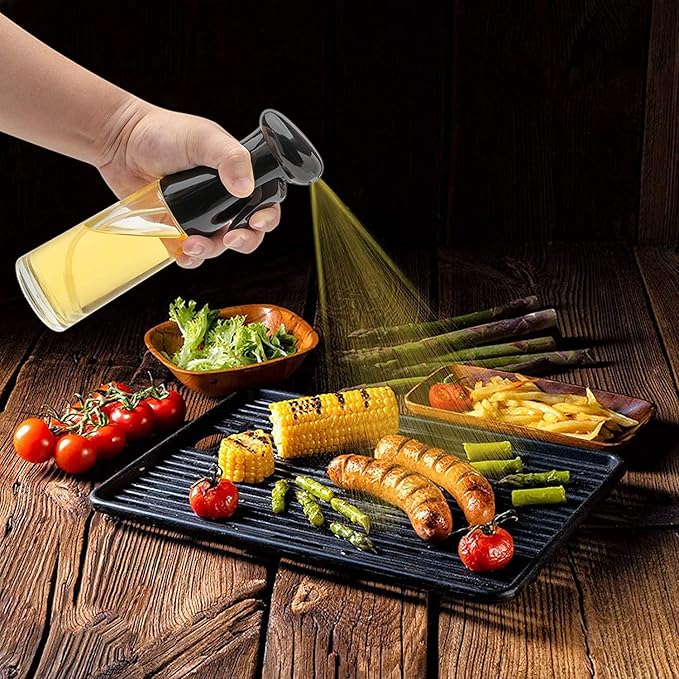 Glass Oil Dispenser Spray Bottle, Refillable Food Grade Oil Vinegar Sprayer Bottles for Kitchen, Air Fryer, Salad, Baking, Grilling, Frying